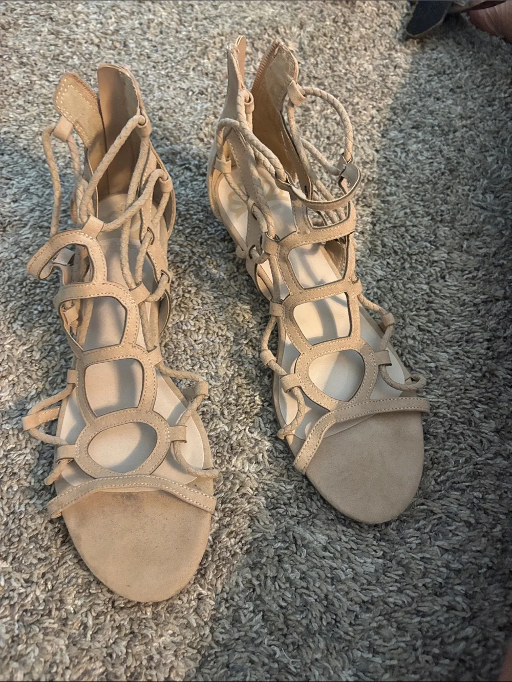Women's Beige Lace-Up Gladiator Sandals